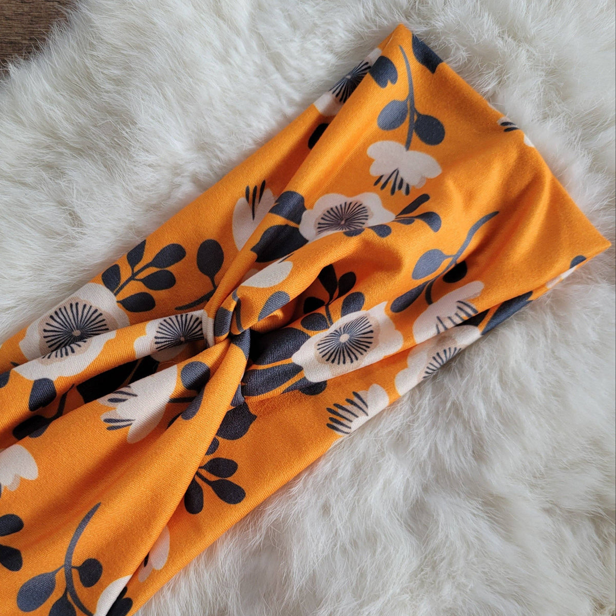 Orange Headband With Gray Flowers