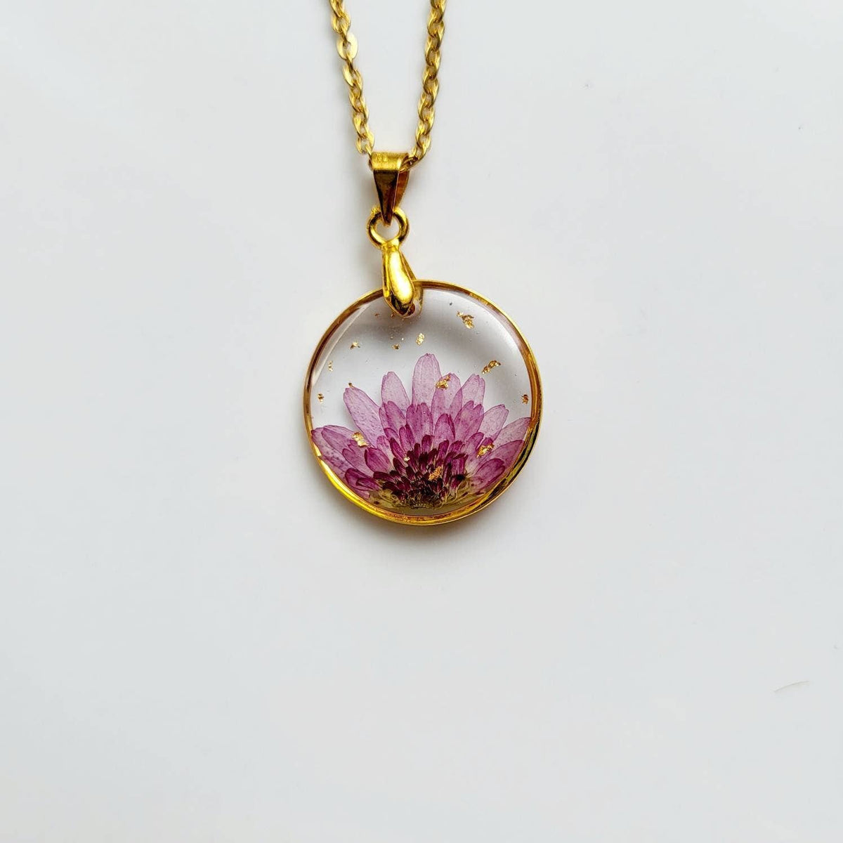 Chrysanthemum (November Birth Flower) Pressed Flower Necklace