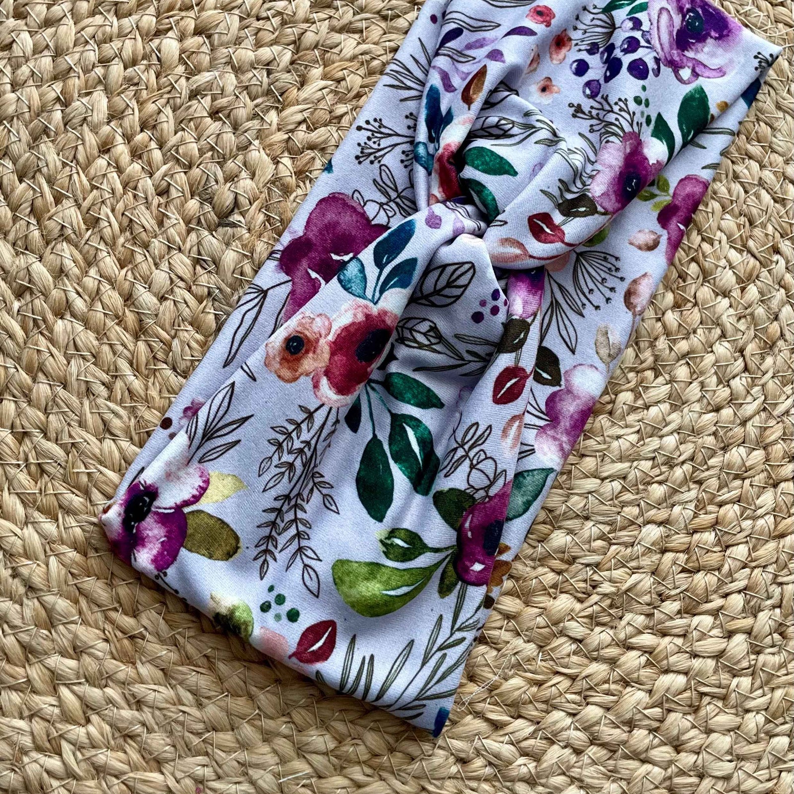Purple Boho Floral Knit Twist Headband
