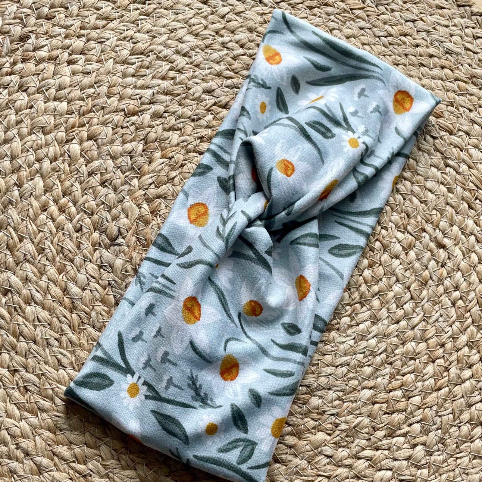 Green Daffodil Knit Twist Headband