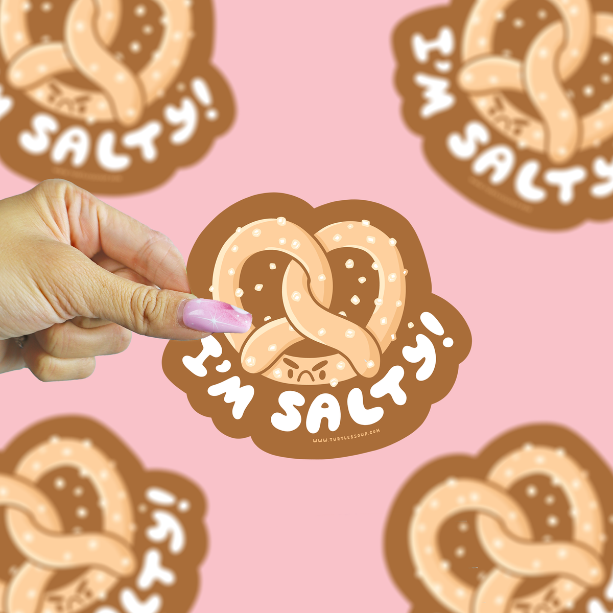 Salty Pretzel Grumpy Foodie Snack Pun Vinyl Sticker