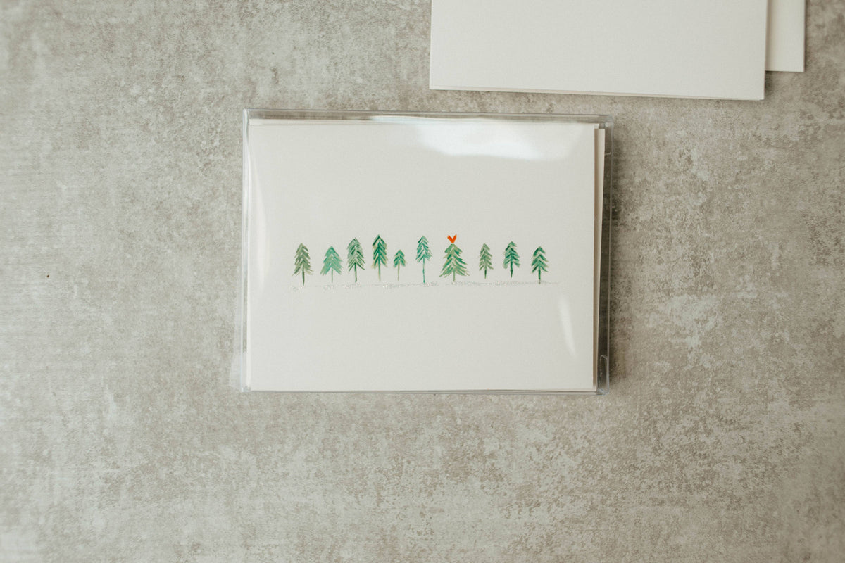 Glittery Christmas Trees Greeting Card | Blank Inside | Box of 6