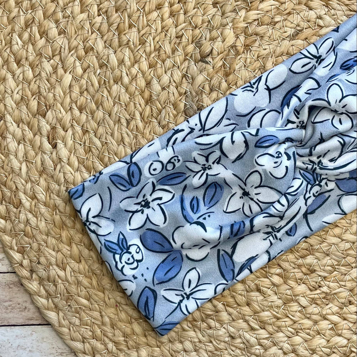 London Garden on Blue Knit Twist Headband