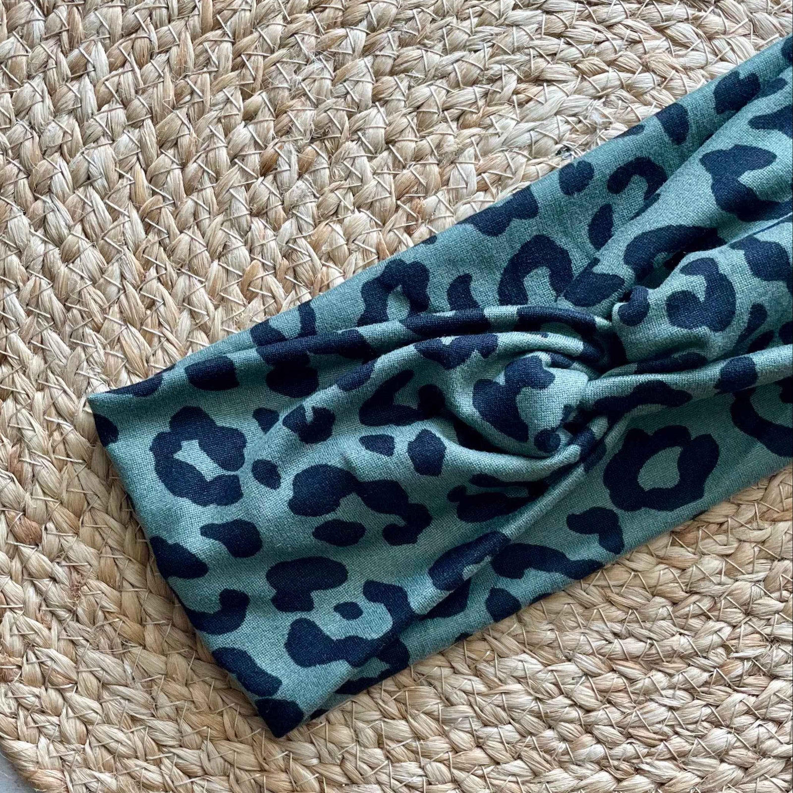 Green Animal Print Knit Twist Headband *