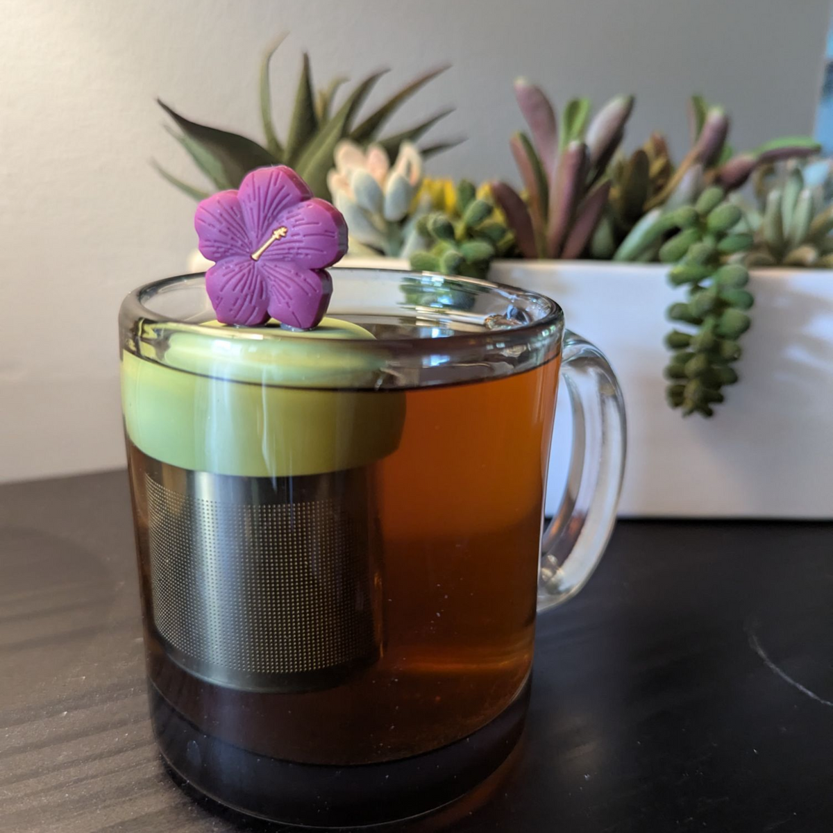 Purple Hibiscus Flower | Floating Tea Steeper | Green Base