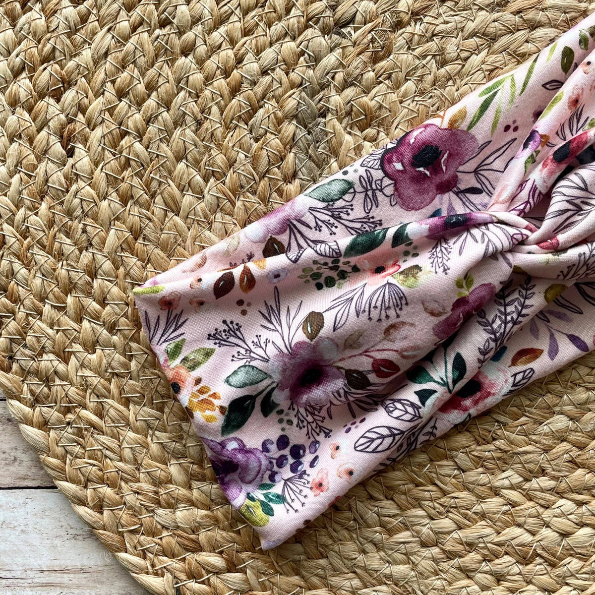 Pink Boho Floral Knit Twist Headband