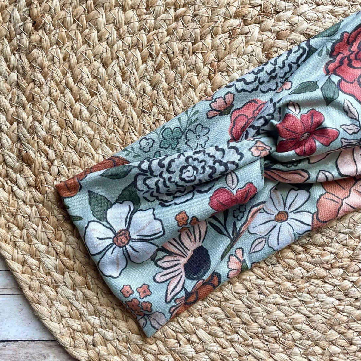 Montana Floral in Green Knit Twist Headband