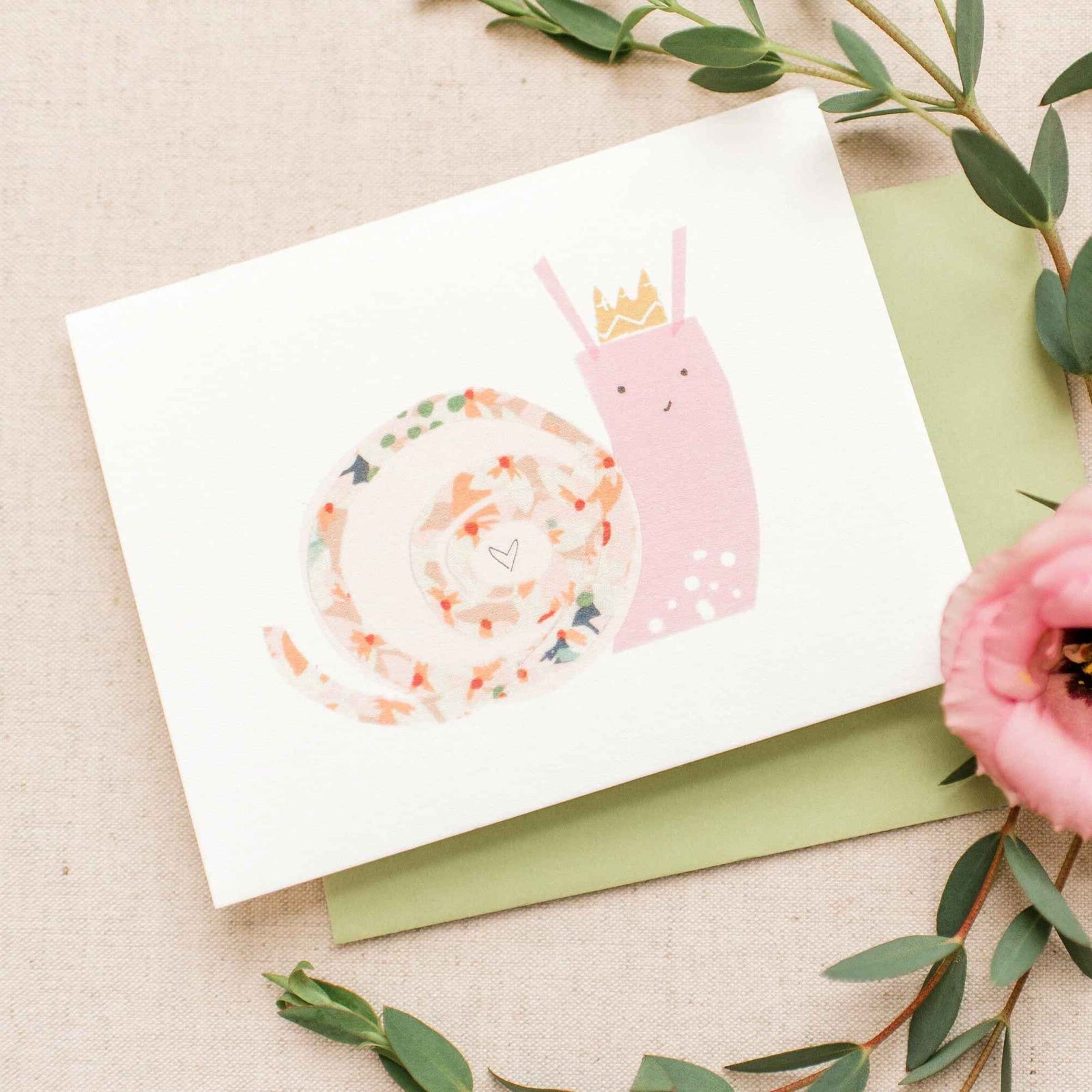 Snail Card Single Nursery Girl Baby Shower Notecard