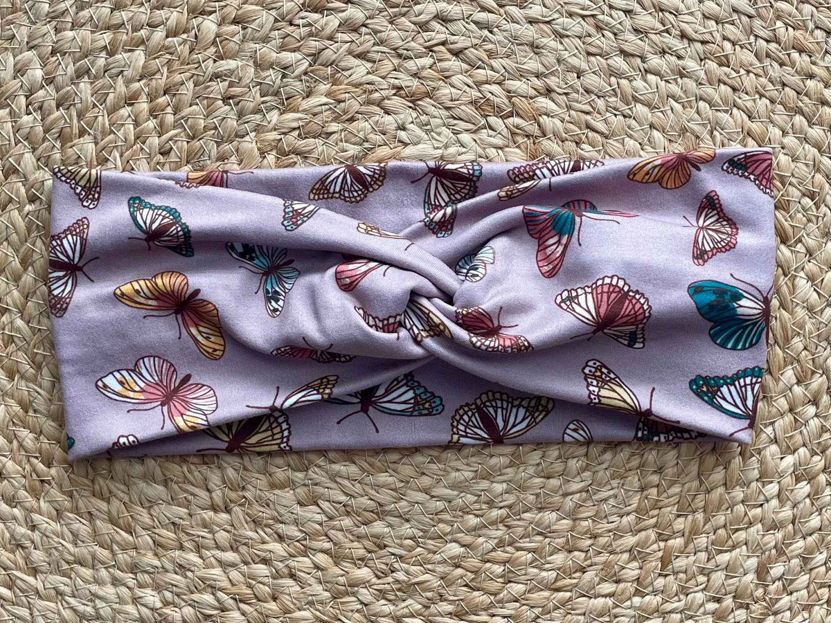 Lavender Butterflies Knit Twist Headband