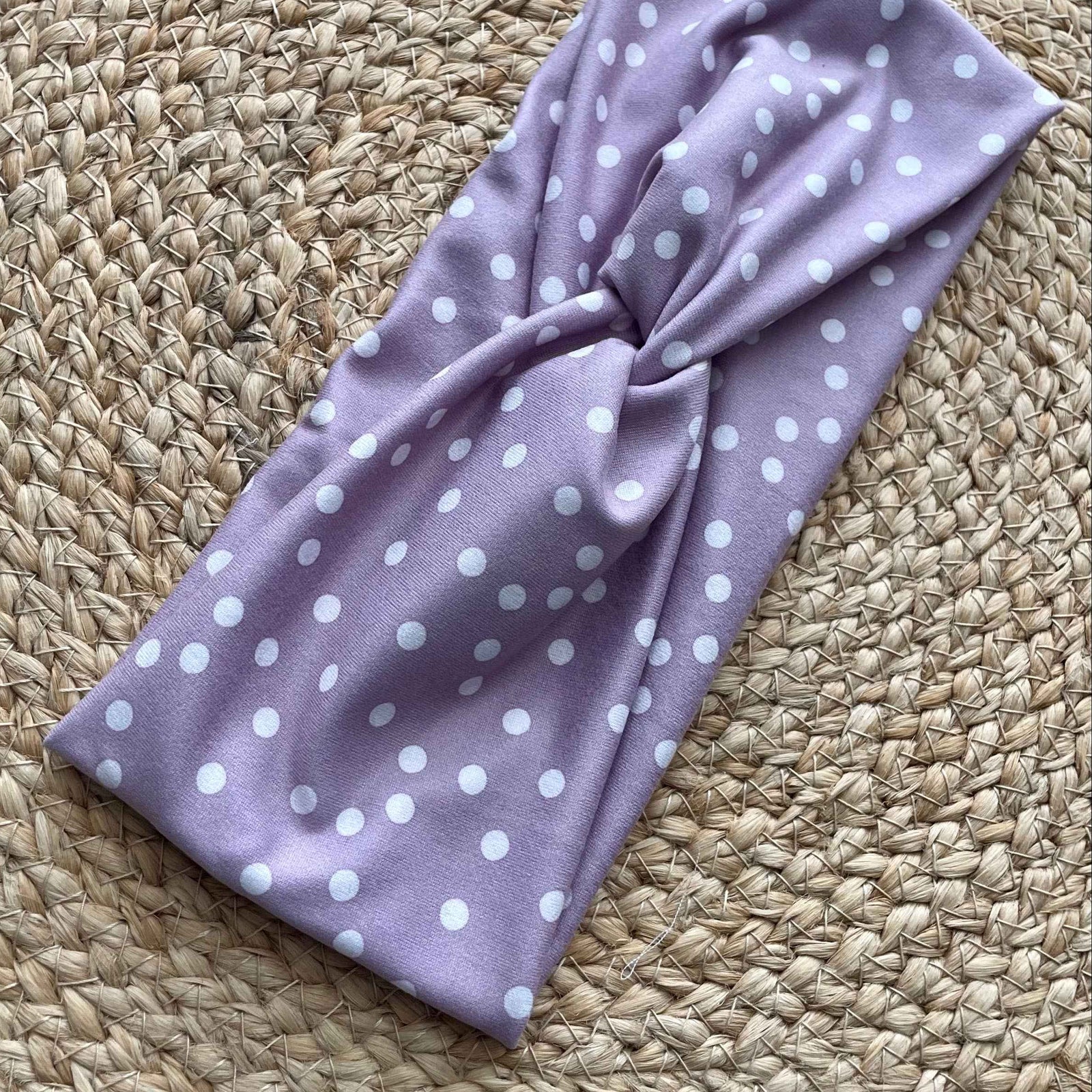 Lavender Dots Knit Twist Headband