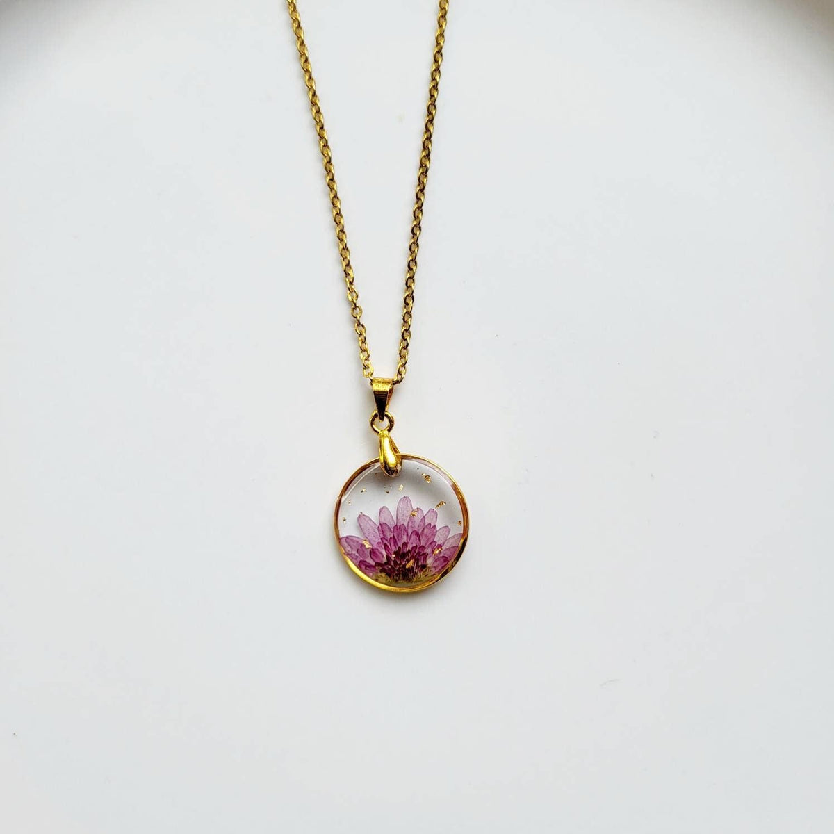 Chrysanthemum (November Birth Flower) Pressed Flower Necklace