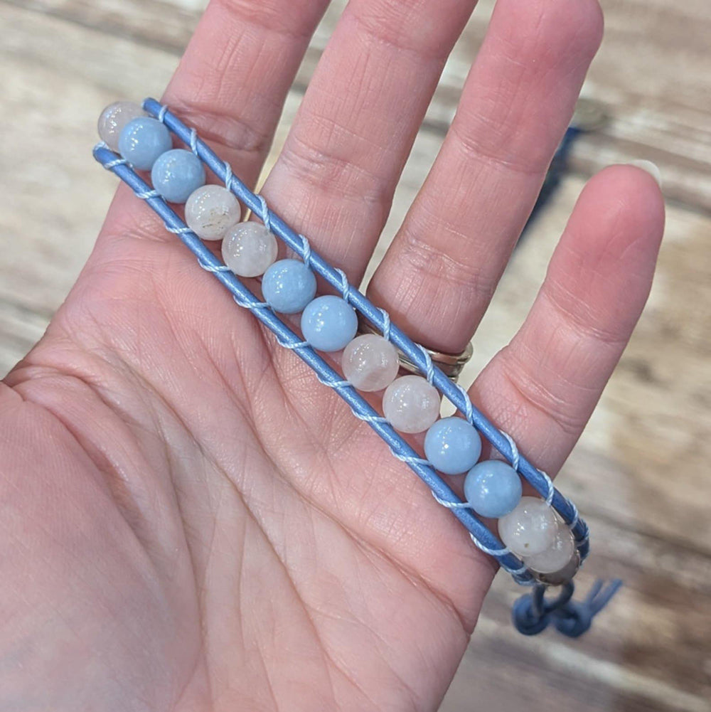 Pink Agate &amp; Angelite Bracelet | 7-8.5&quot;