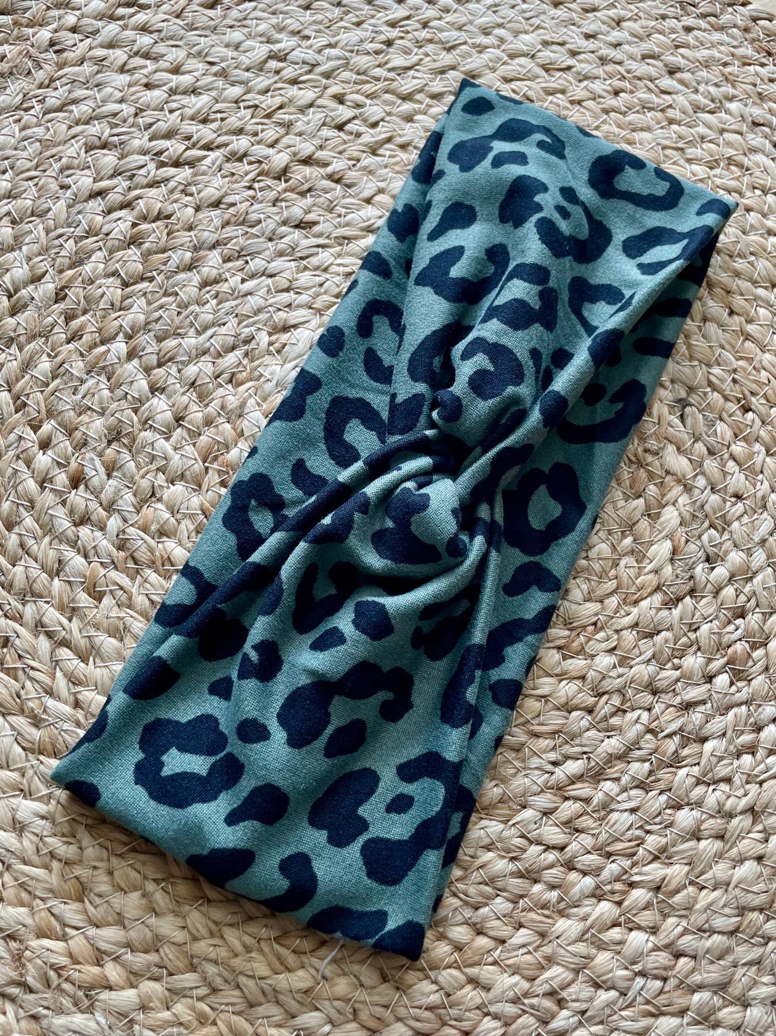 Green Animal Print Knit Twist Headband *