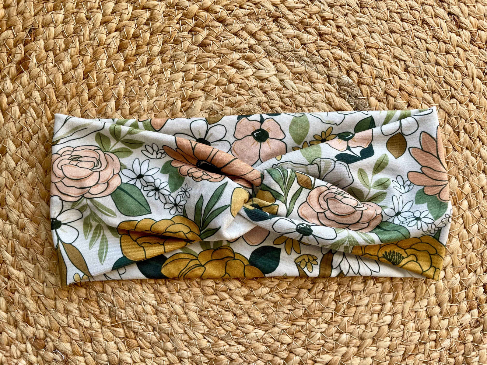 Gray Whimsical Floral Knit Twist Headband