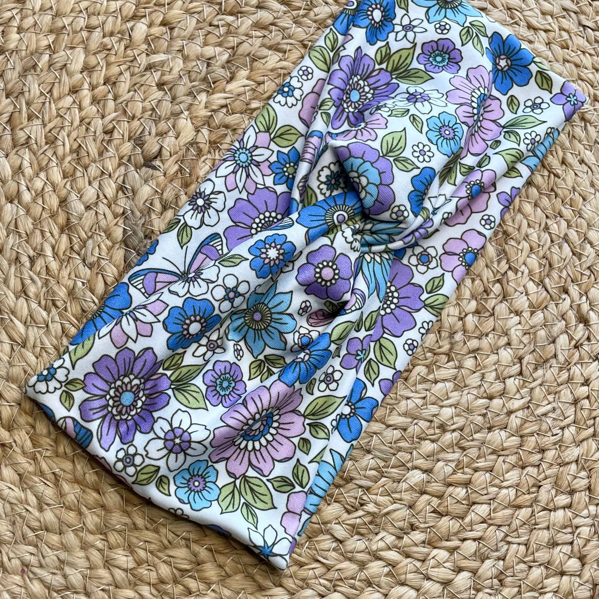 Retro Purple Floral Knit Twist Headband