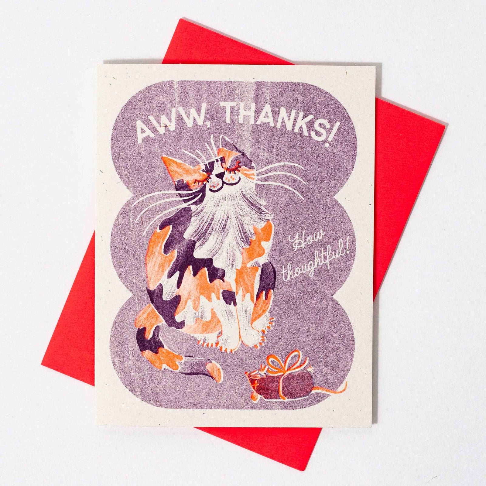 Aww, Thanks! Cat - Risograph Thank You Greeting Card
