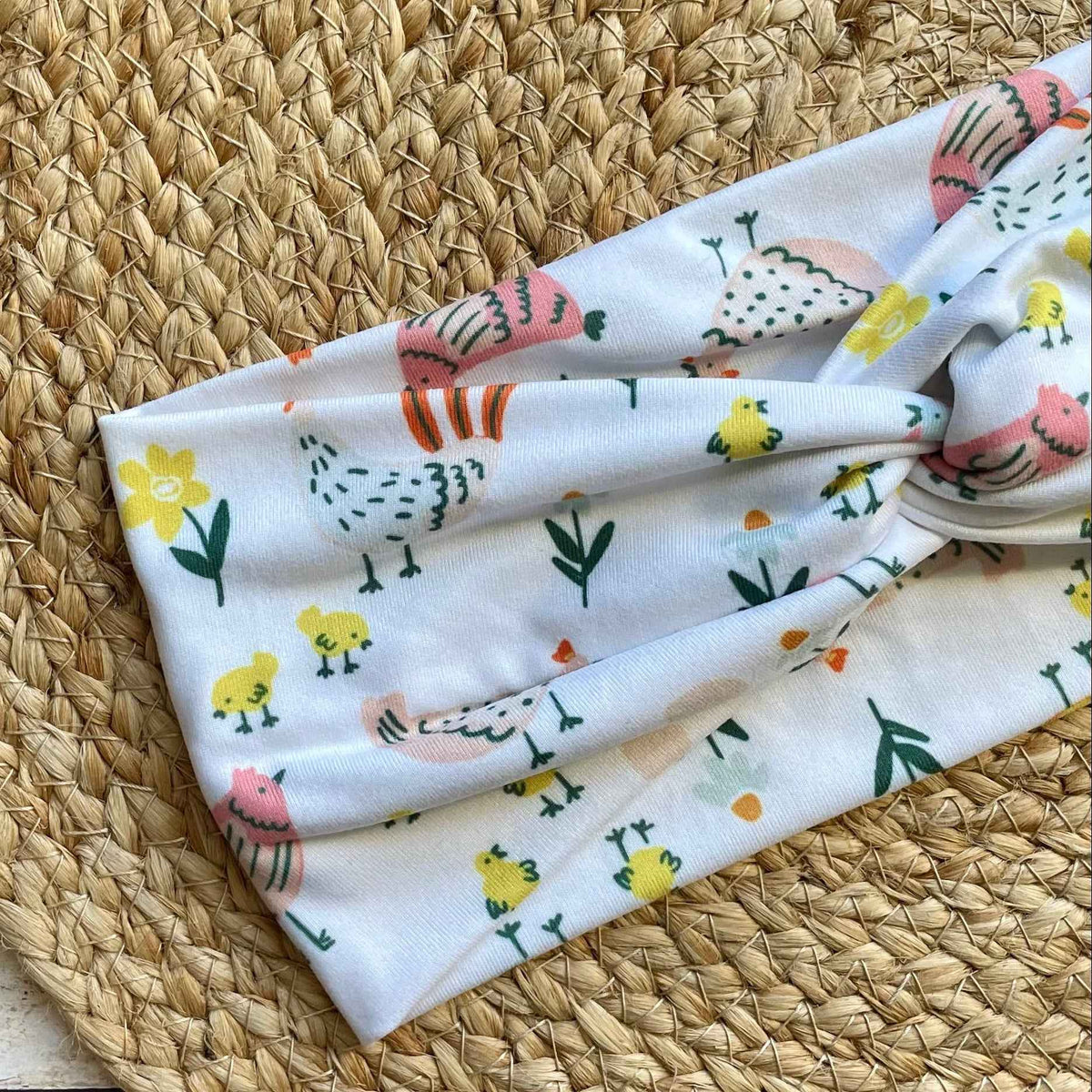 Floral Chickens Knit Twist Headband