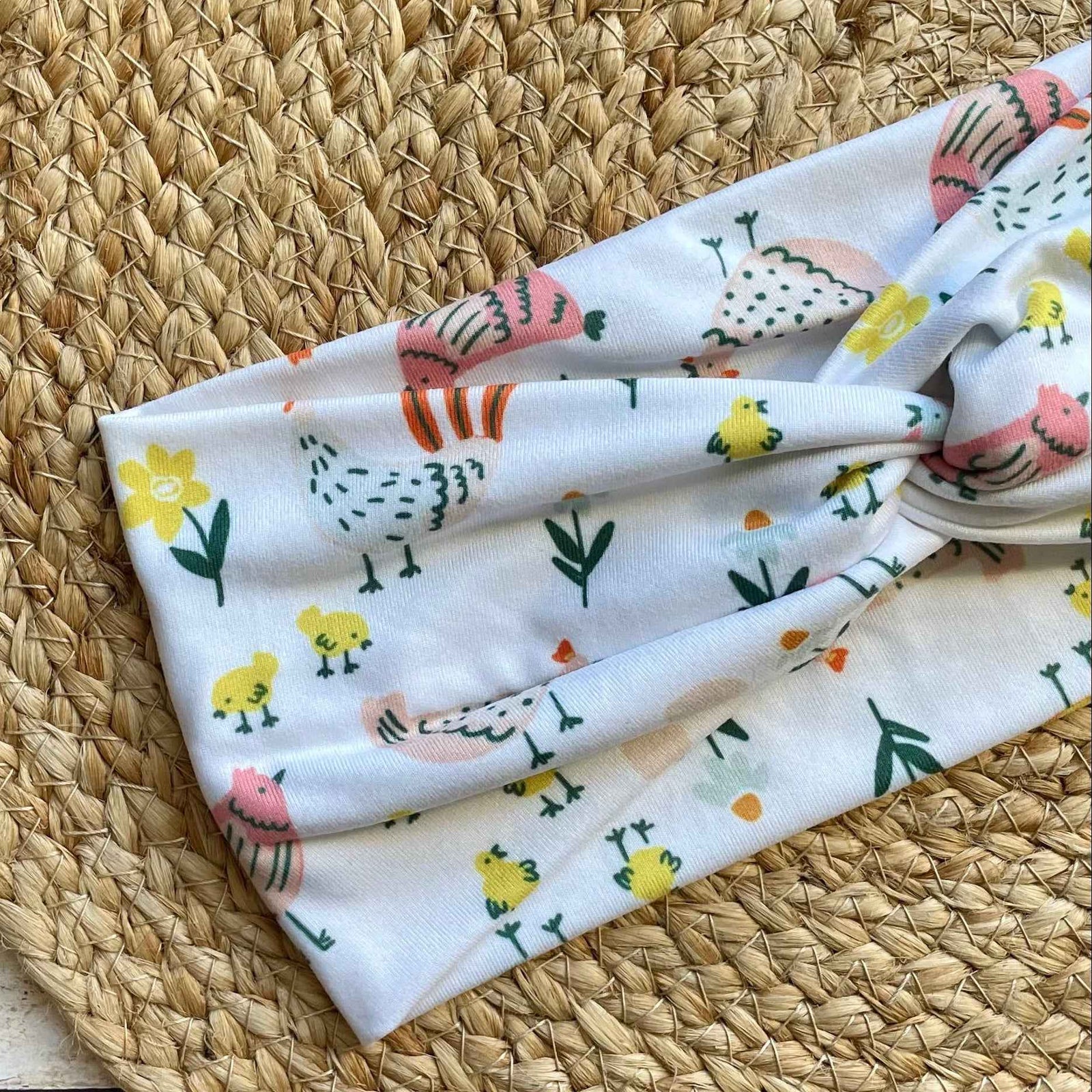 Floral Chickens Knit Twist Headband