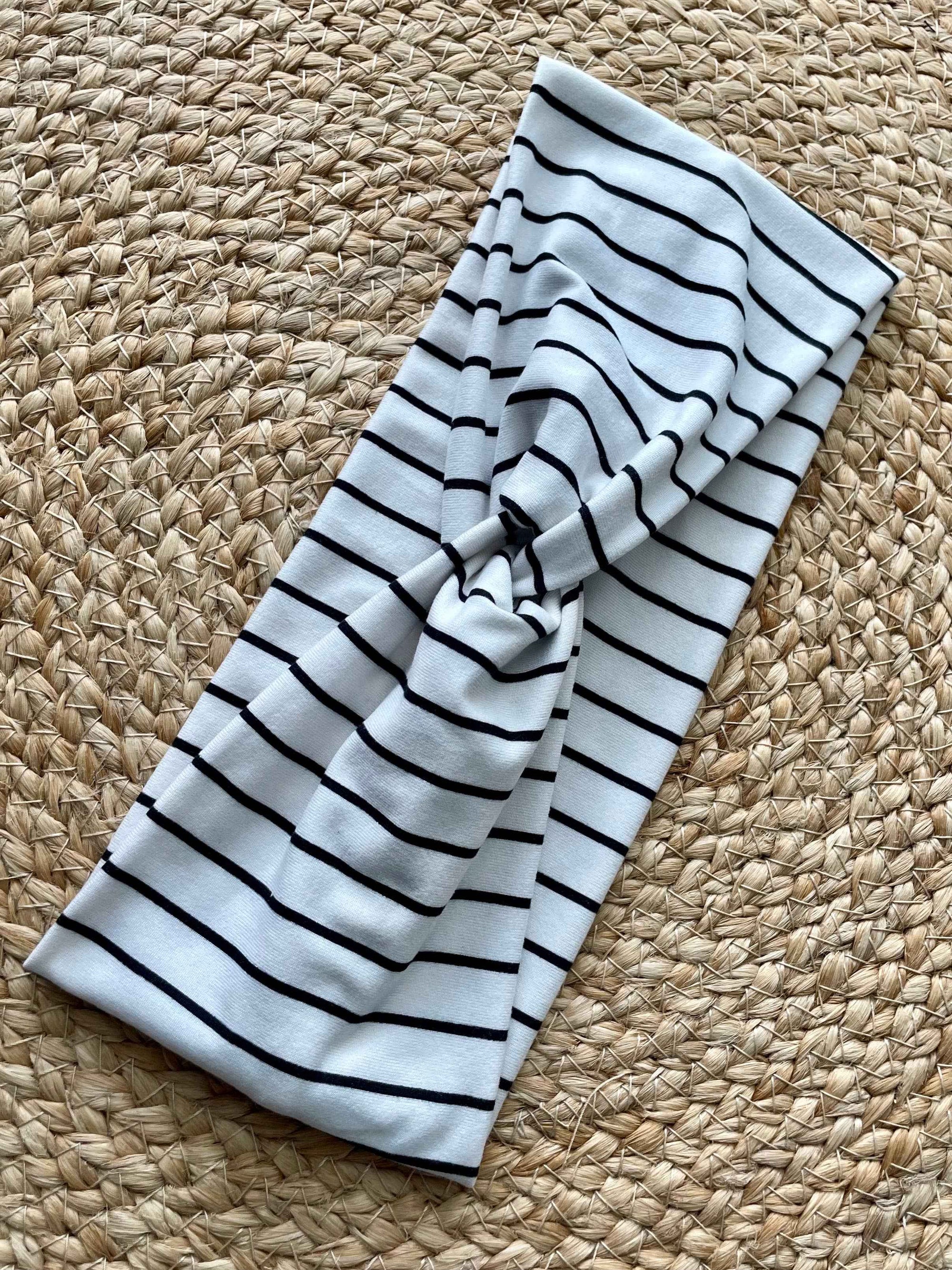 Black and White Striped Knit Twist Headband