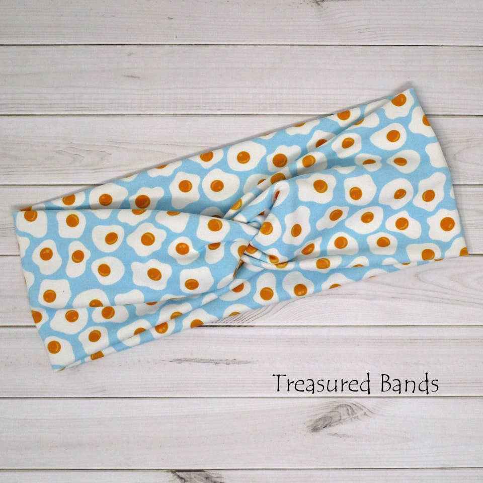 Sunnyside Up Eggs Fried Cafe Print Knit Wide Twist Headband