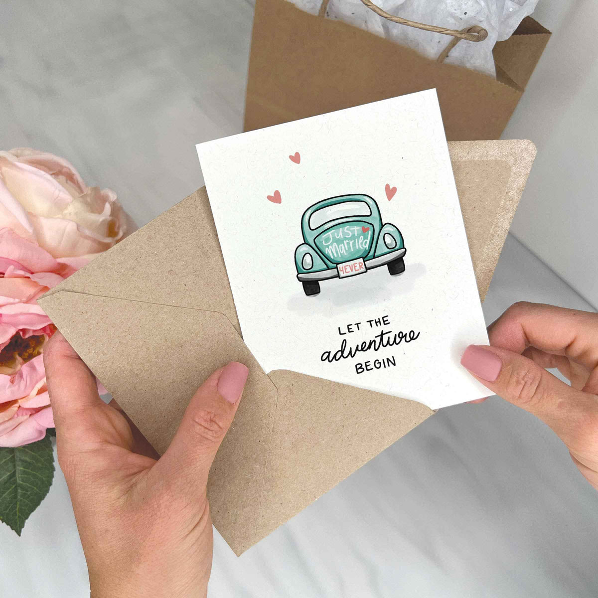 Just Married Classic Car Wedding Greeting Card