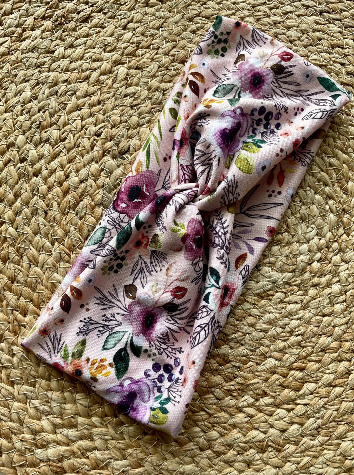 Pink Boho Floral Knit Twist Headband