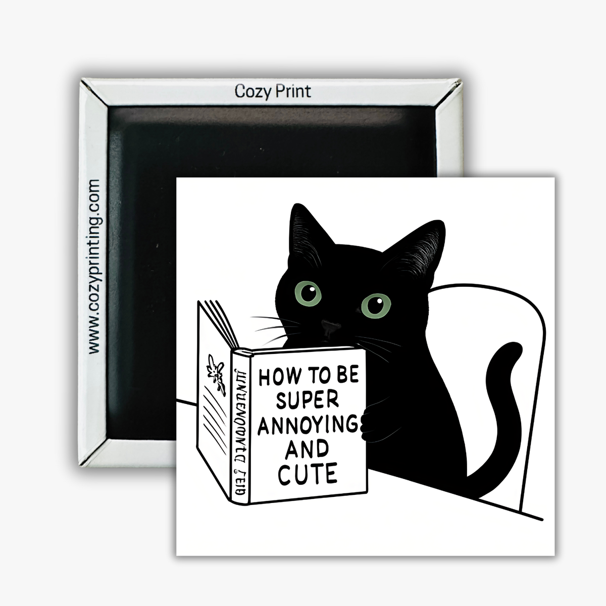 Black Cat Funny Magnet 2.5” Square