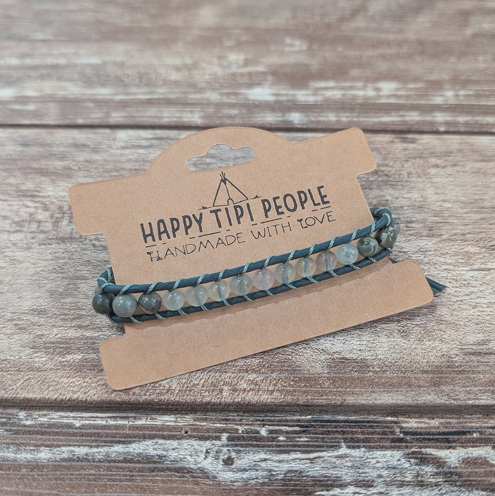 Obsidian, Rainforest Jasper &amp; Fluorite Bracelet | 7.5-9&quot;