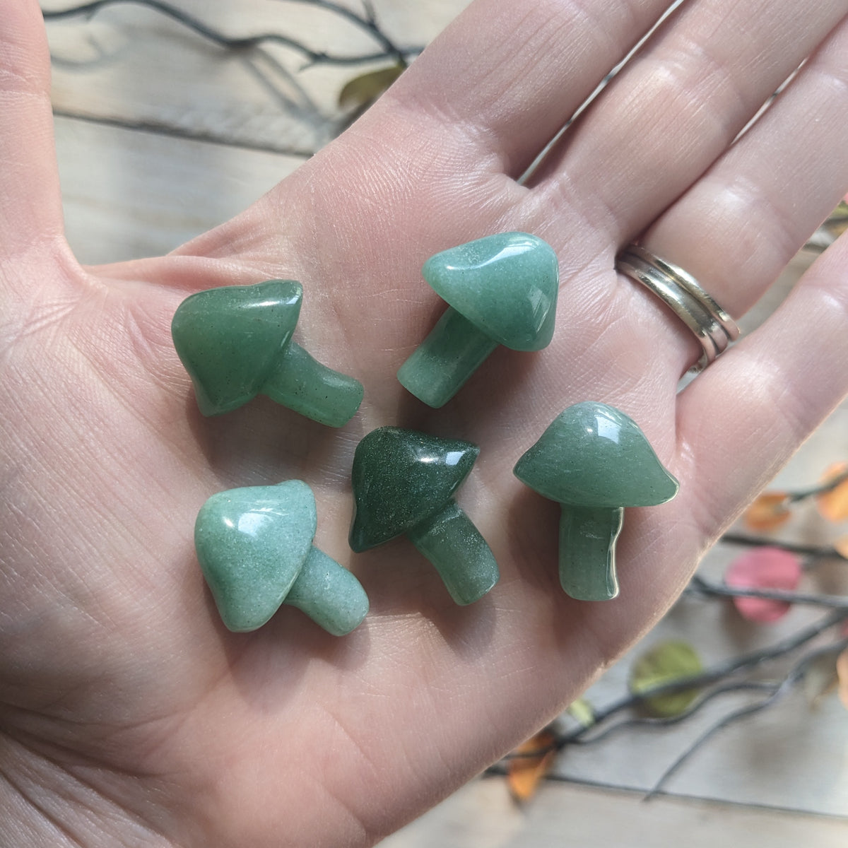 Green Aventurine Carved Mushrooms