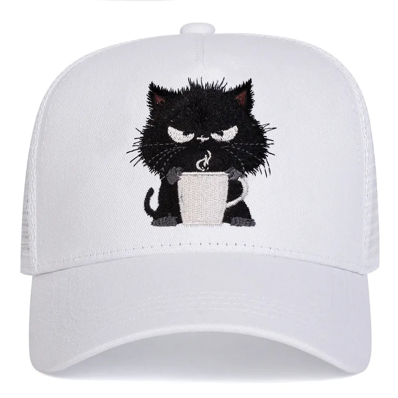 Embroidered Grouchy Black Cat Baseball Cap