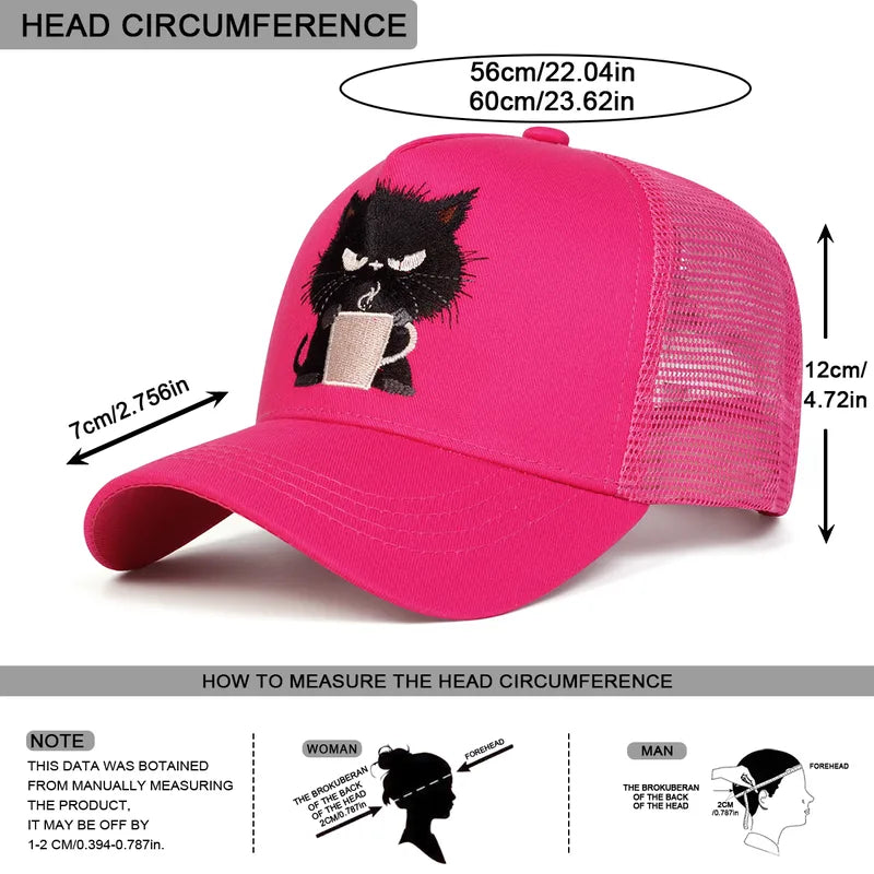 Embroidered Grouchy Black Cat Baseball Cap