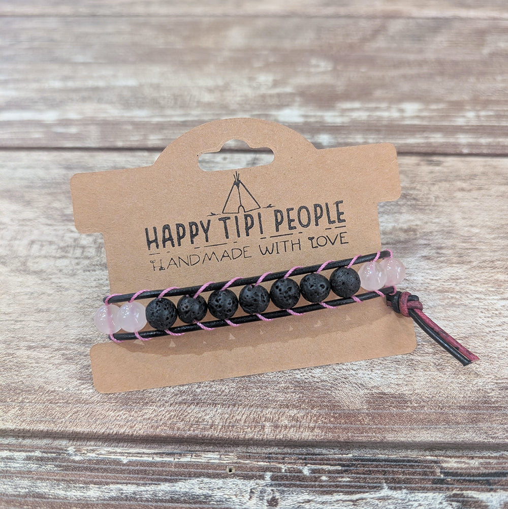 Rose Quartz &amp; Lava Rock Bracelet | 7-8.5&quot;