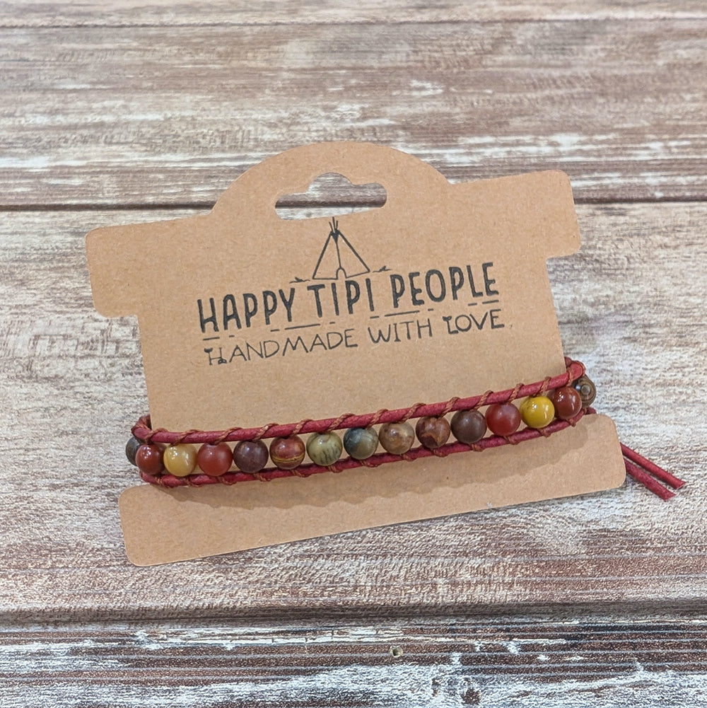 Banded Agate, Wenge Wood, Mookaite &amp; Picasso Jasper Bracelet | 7.5-9&quot;