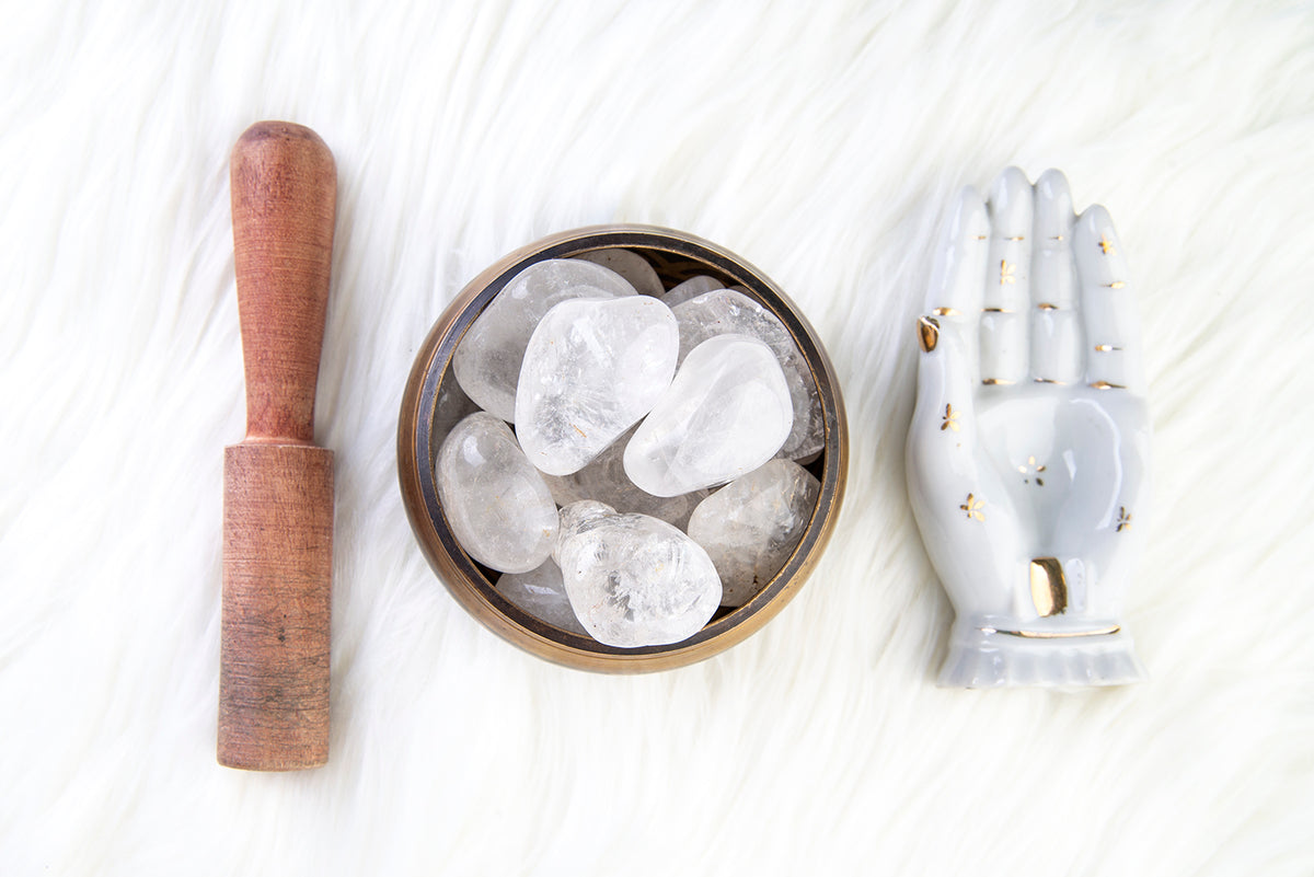 Clear Quartz Tumbled Stones in a dish