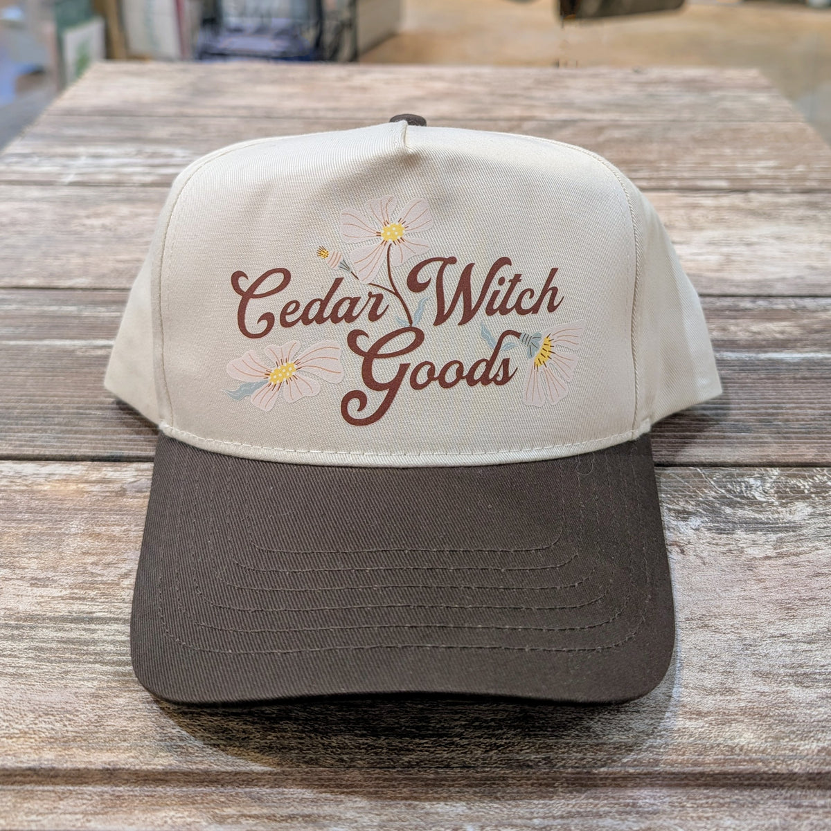 Cedar Witch Goods 5-Panel Twill Cap | Natural With Brown Bill