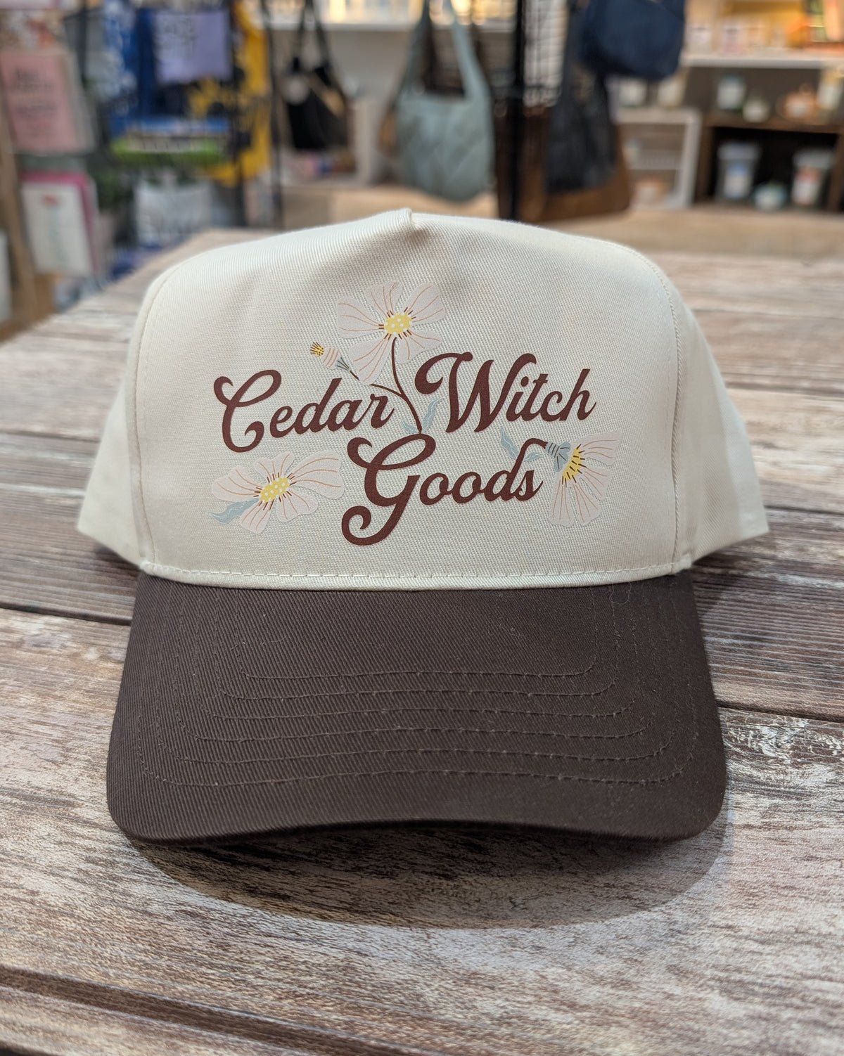 Cedar Witch Goods 5-Panel Twill Cap | Natural With Brown Bill
