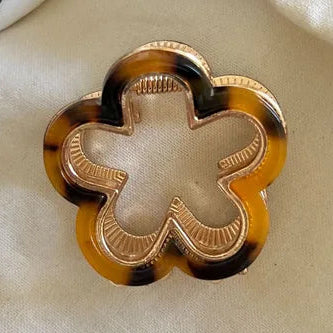 Mini Flower Hair Claw | Gold-Trim in Mixed Prints