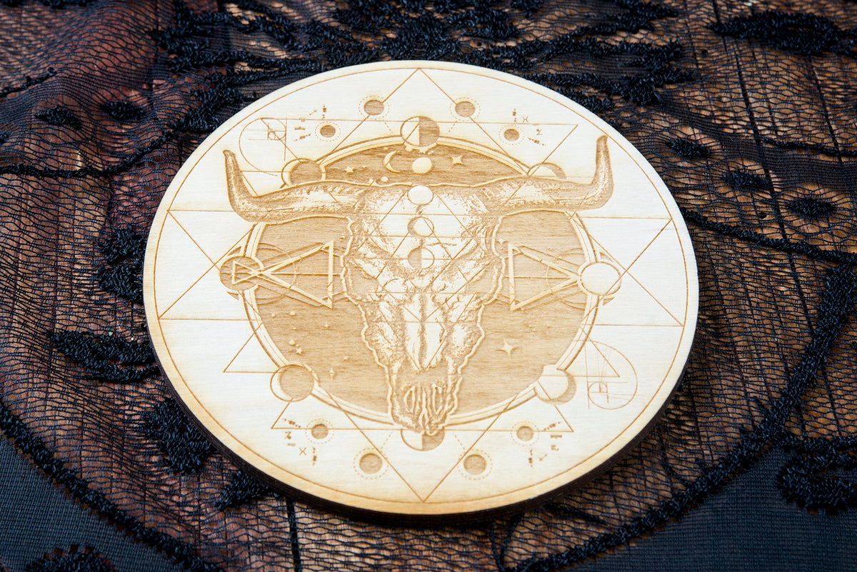 Bull Skull Crystal Grid Board | Birch Wood