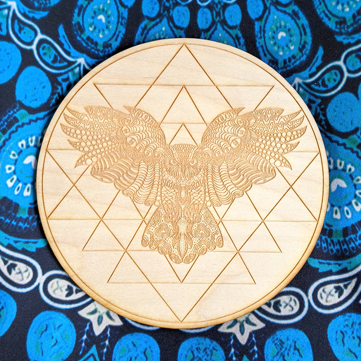 Owl Crystal Grid Board | Birch Wood
